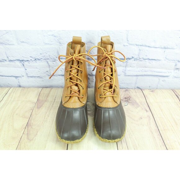 LL Bean Brown Leather Lace Up Unlined Ankle Duck Boots Size 6 M - Picture 5 of 10